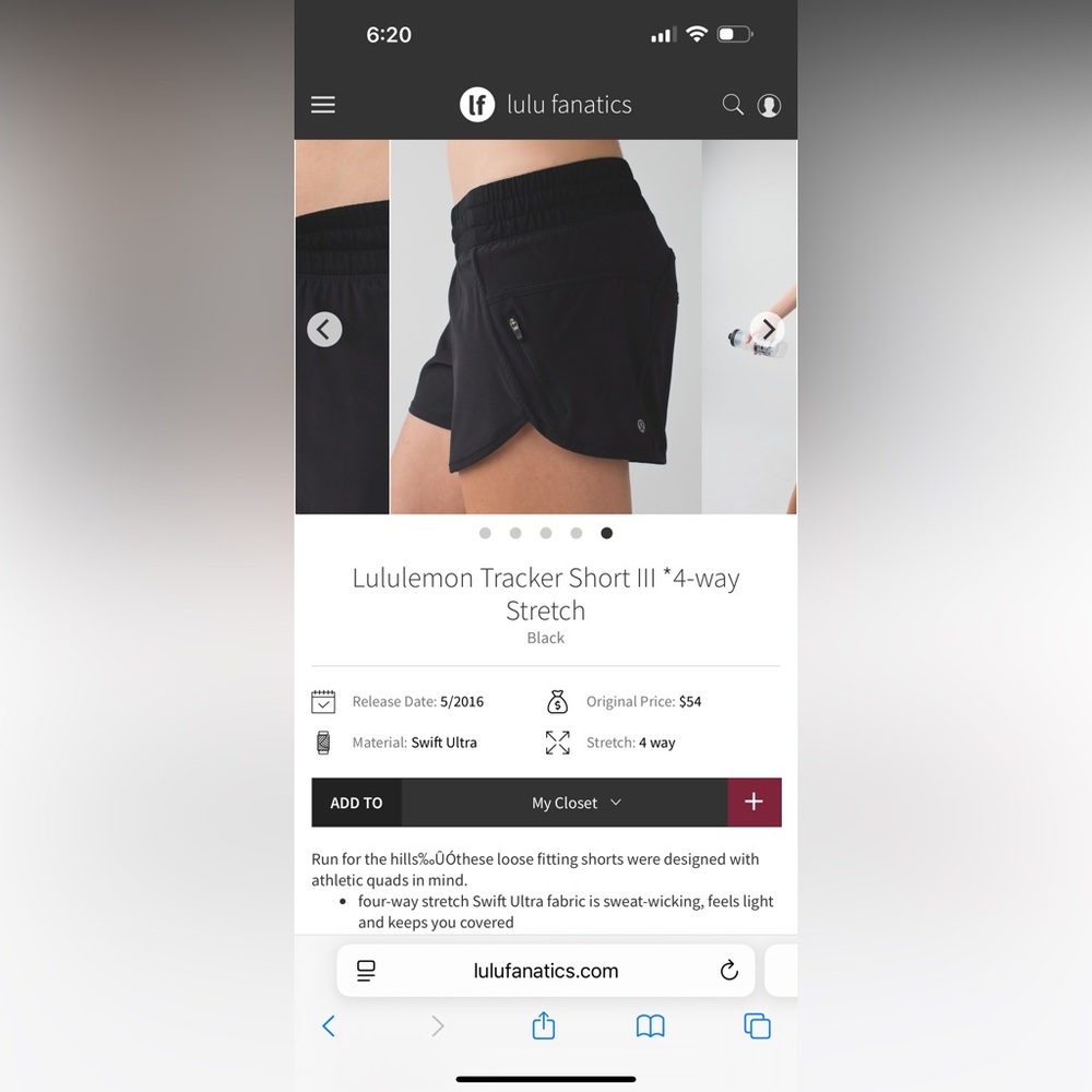 lululemon Tracker 4” Women's Black Athletic Shorts